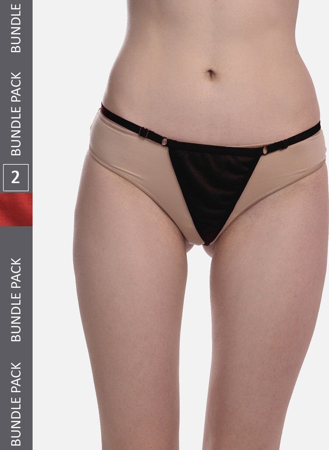 FIMS Pack of 2 Anti-Microbial Thong Briefs - Black and Red - Image 1