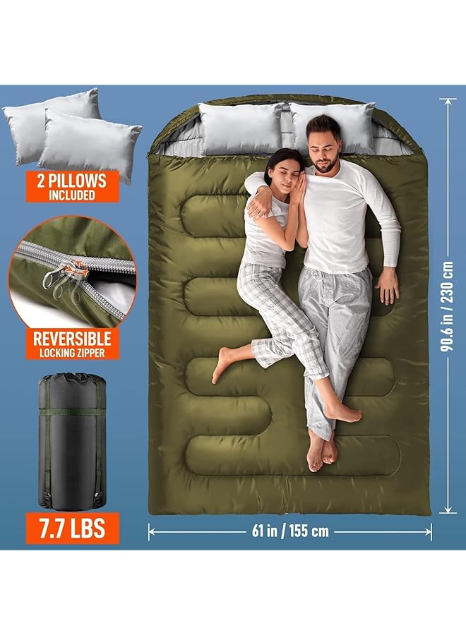X spring Double Sleeping Bag Queen Size 2 Person Sleepings Bags With Pillow All Season Camping Sleepings Bag For Adults Waterproof Cold Weather Sleeping Bags For Couples Camping And Hiking - Image 5