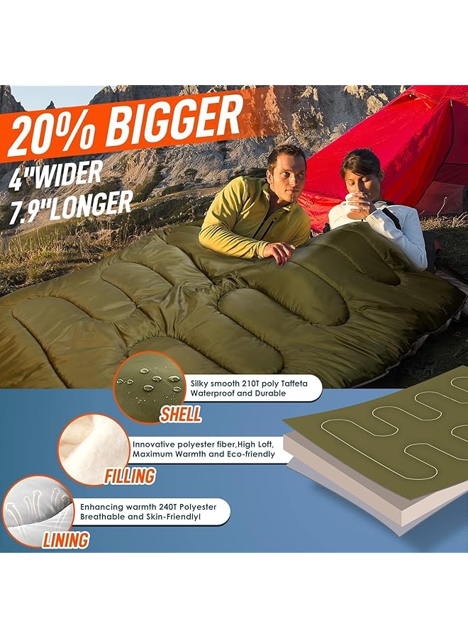 X spring Double Sleeping Bag Queen Size 2 Person Sleepings Bags With Pillow All Season Camping Sleepings Bag For Adults Waterproof Cold Weather Sleeping Bags For Couples Camping And Hiking - Image 4