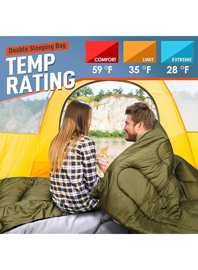 X spring Double Sleeping Bag Queen Size 2 Person Sleepings Bags With Pillow All Season Camping Sleepings Bag For Adults Waterproof Cold Weather Sleeping Bags For Couples Camping And Hiking - Image 2