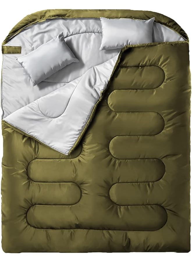 X spring Double Sleeping Bag Queen Size 2 Person Sleepings Bags With Pillow All Season Camping Sleepings Bag For Adults Waterproof Cold Weather Sleeping Bags For Couples Camping And Hiking - Image 1