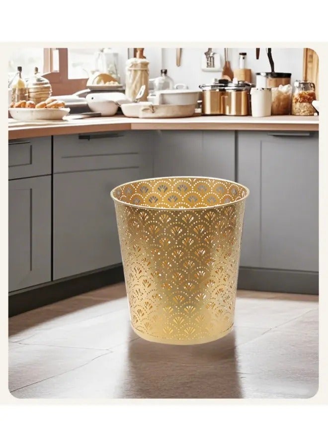 Light Luxury Hollow Metal Trash Can, Thickened Electroplated Iron Waste Bin, Open Top Decorative Waste Basket For Bedroom Office Kitchen Hotel - Image 1