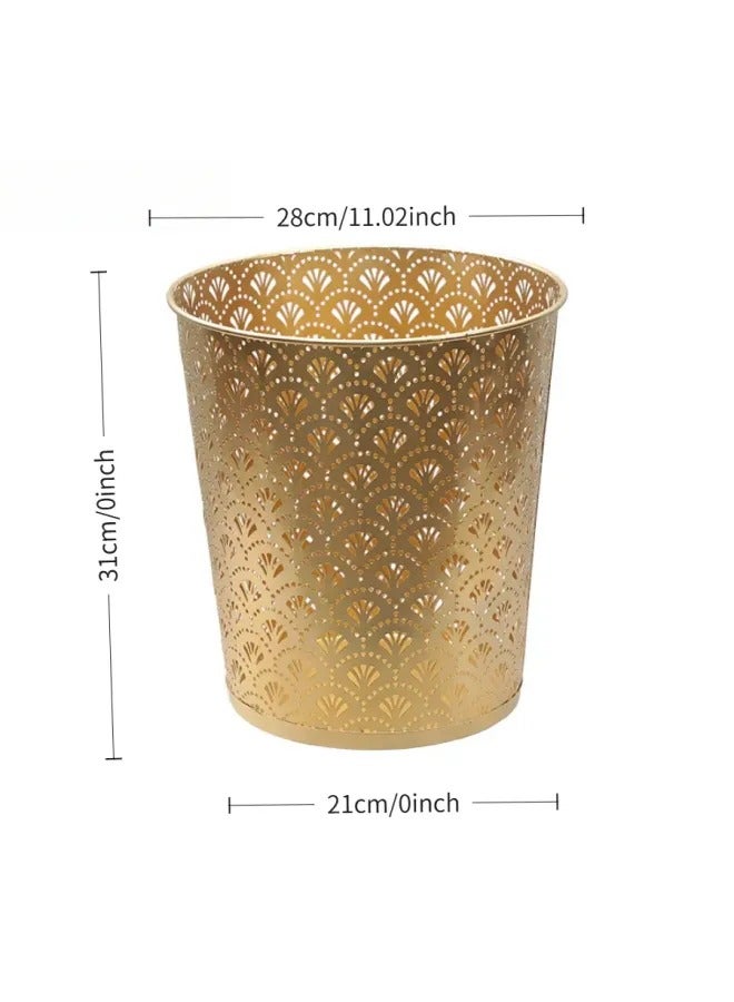 Light Luxury Hollow Metal Trash Can, Thickened Electroplated Iron Waste Bin, Open Top Decorative Waste Basket For Bedroom Office Kitchen Hotel - Image 2