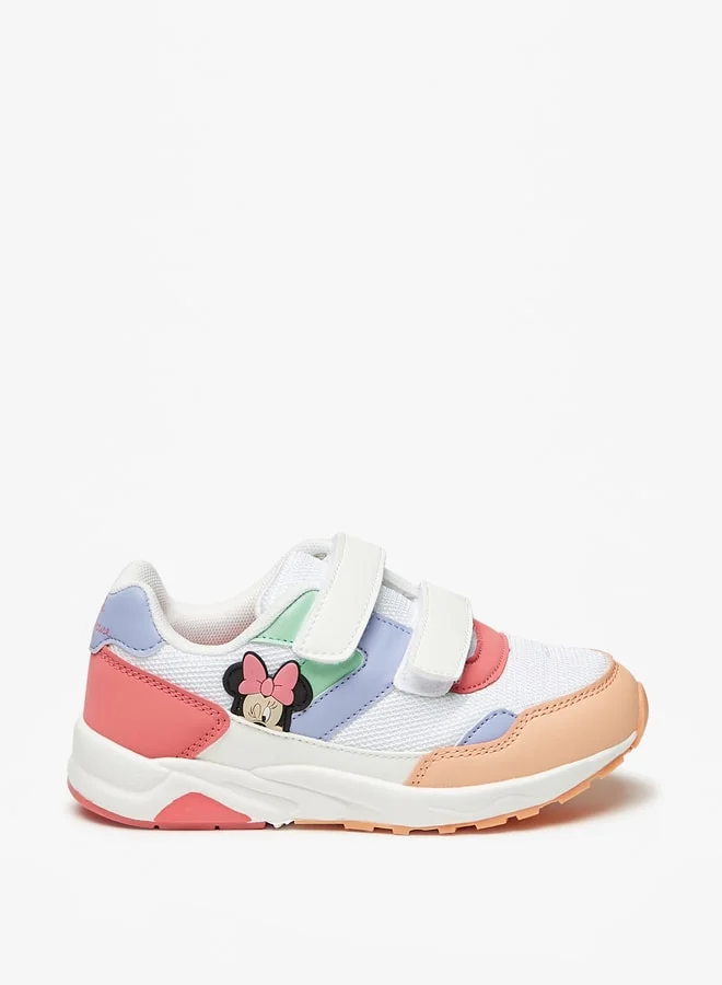 ديزني Girls's Minnie Mouse Applique Detail Sneakers with Hook and Loop Closure