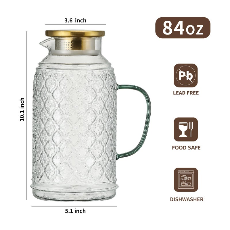 Buaic ابريق زجاجي بوايك مع غطاء، 2 عبوة 84 أونصة/2.5 لتر ابريق ماء عتيق، زجاج بوروسيليكات شفاف لشراب القهوة، الليمون، الشاي المثلج، المشروبات، مقاوم للحرارة - Image 2