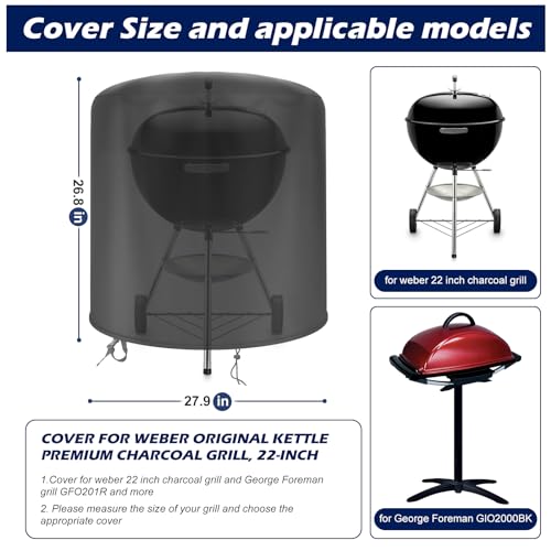 bruwaa Grill Cover for Weber 22 Inch Charcoal Kettle Grill, 420D Oxford Waterproof Grill Cover for Outdoor Grill (Φ27.9 x 26.7 Inch) - Only Cover - Image 2
