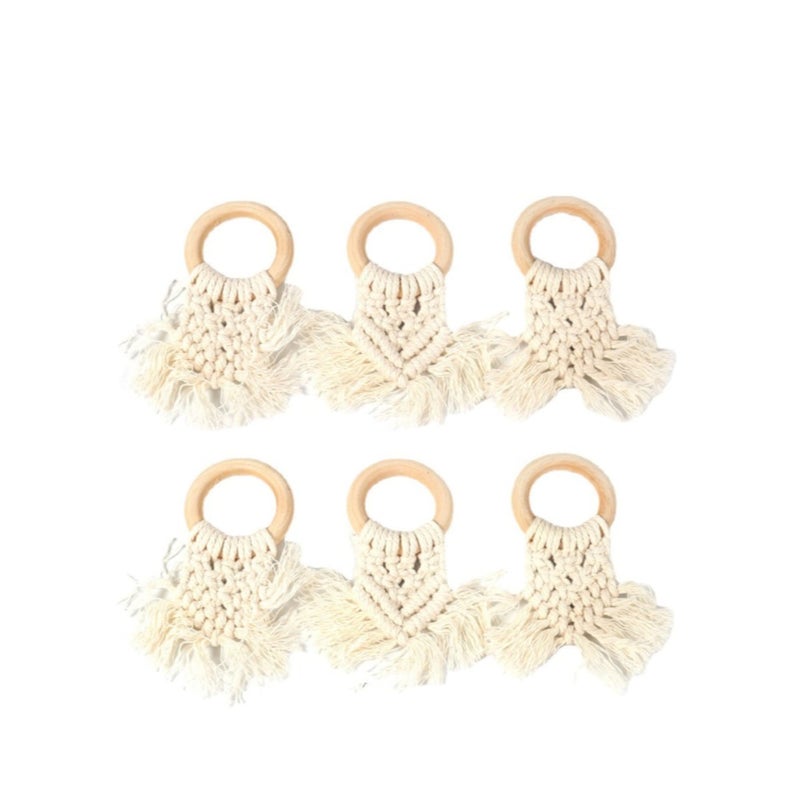 SOLARAE Napkin Rings Set of 6 Handmade Bohemia Macrame Woven Cotton Napkin Ring Holders for Wedding Party Farmhouse Dining Table Decor - Image 1