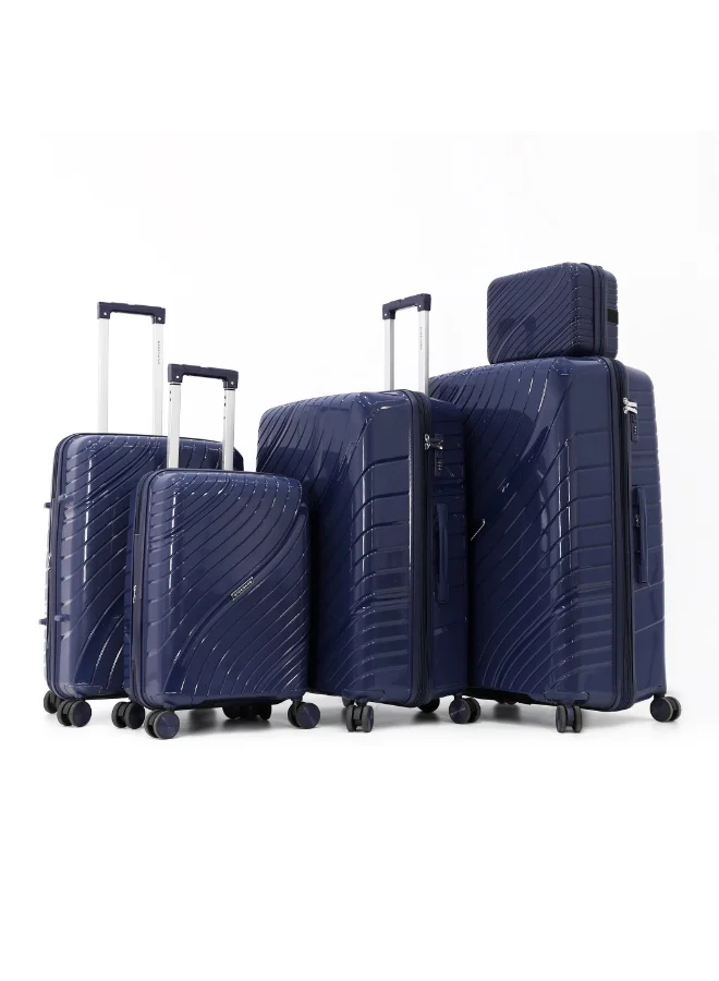 GIORDANO Durable PP Hard Shell Luggage Trolley Bag 5 Pieces Set,Navy (BC-14,S-20,M-24,L-28,XL-32 Inch)