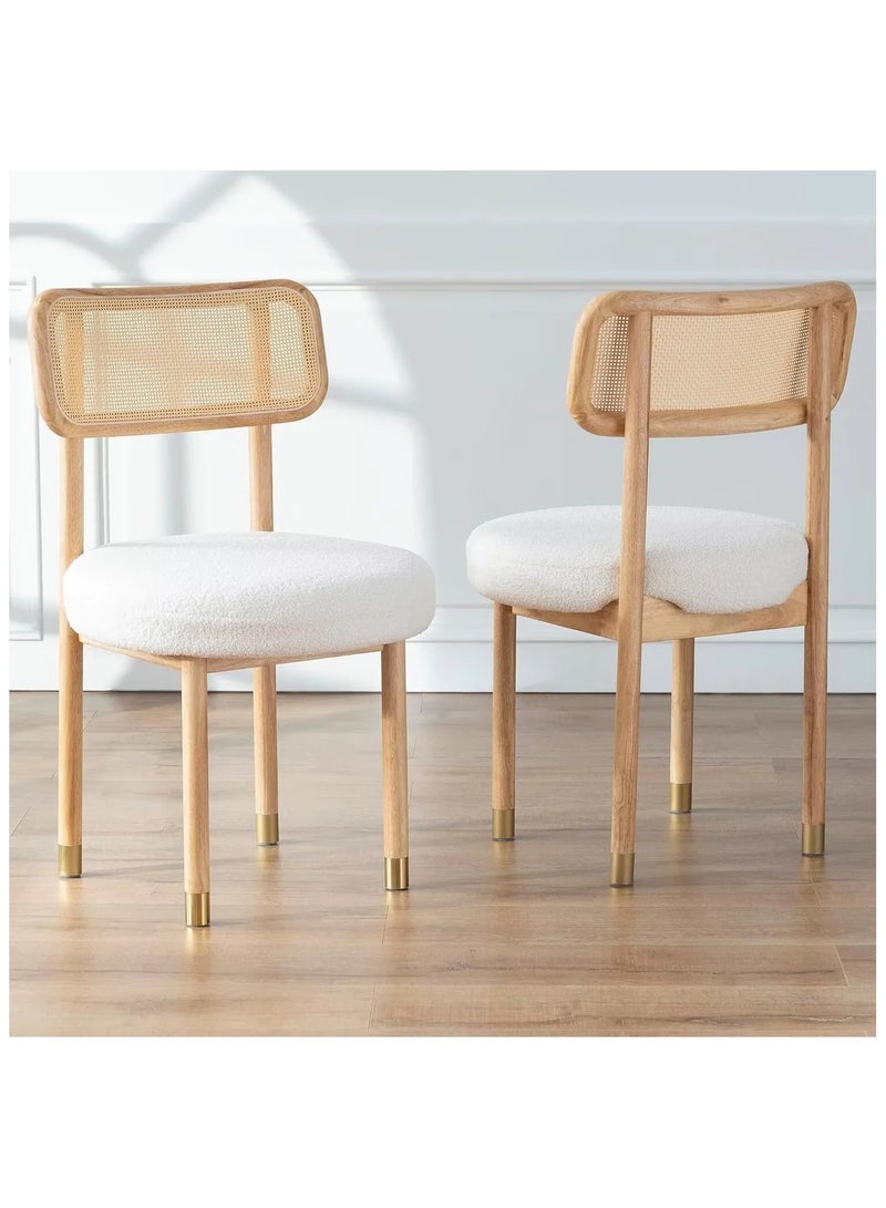 شوغوري مجموعة كراسي طعام راتان منزلية من قطعتين مع ظهر منحني من القصب، كراسي غرفة طعام مبطنة بأرجل خشبية، كراسي جانبية بدون ذراعين من شيربا للمطبخ، غرفة المعيشة - Image 2