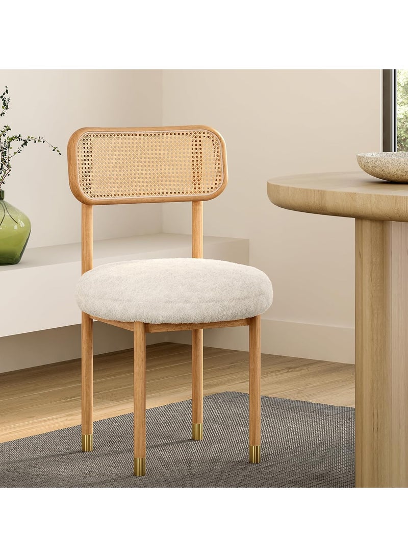 شوغوري مجموعة كراسي طعام راتان منزلية من قطعتين مع ظهر منحني من القصب، كراسي غرفة طعام مبطنة بأرجل خشبية، كراسي جانبية بدون ذراعين من شيربا للمطبخ، غرفة المعيشة - Image 4