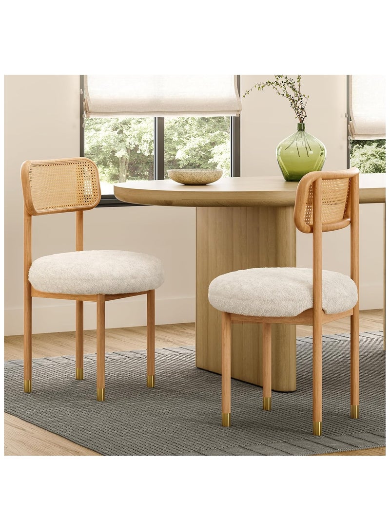شوغوري مجموعة كراسي طعام راتان منزلية من قطعتين مع ظهر منحني من القصب، كراسي غرفة طعام مبطنة بأرجل خشبية، كراسي جانبية بدون ذراعين من شيربا للمطبخ، غرفة المعيشة - Image 1