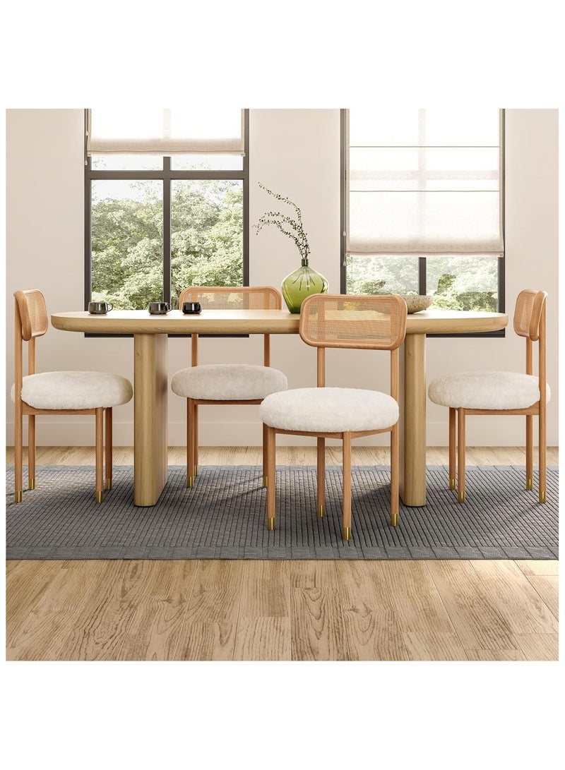 شوغوري مجموعة كراسي طعام راتان منزلية من قطعتين مع ظهر منحني من القصب، كراسي غرفة طعام مبطنة بأرجل خشبية، كراسي جانبية بدون ذراعين من شيربا للمطبخ، غرفة المعيشة - Image 3