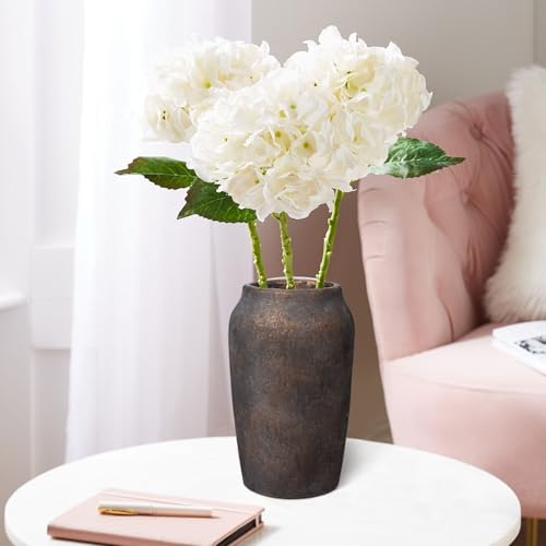 Briful 9.06'' Large Ceramic Rustic Vase Shabby Vintage Textured Vase, 4.33'' Wide Mouth Pampas Vases for Fake Flowers Branches, Farmhouse Home Décor, Weddings Shelf Table Decor, Brown - Image 5