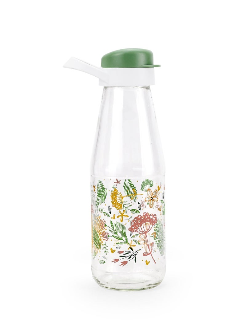 Herevin 720ml Premium Glass Water Bottle with HDPE & PP Green Leak-Proof Lid - Botanica Printed Reusable Bottle for Home, Transparent - Image 3