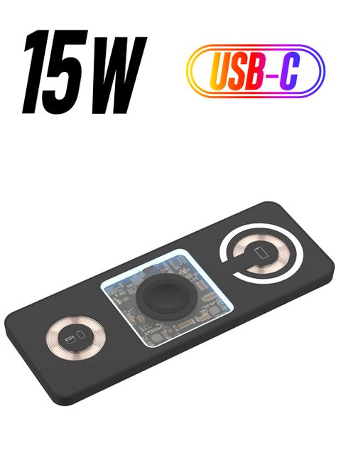 3 In 1 Wireless Fast Charging Station, Dock Magnetic Transparent See Through Coil Pcb Design Slim, Fit for Iphone, Airpods, Apple Watch, Compatible with Multi Device Androids Samsung