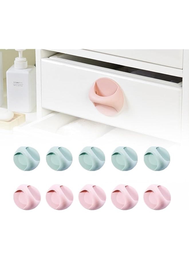 PROMASS 10Pc Self-Adhesive Cabinet Handles, New Adhesive Drawer Handle Sticker Cupboard Knobs, Peel and Stick Pull Handle Adhesive Knobs for Kitchen Cabinet, Furniture Door, Desk Drawer (Pink5Pc+Blue5Pc)  - Image 1