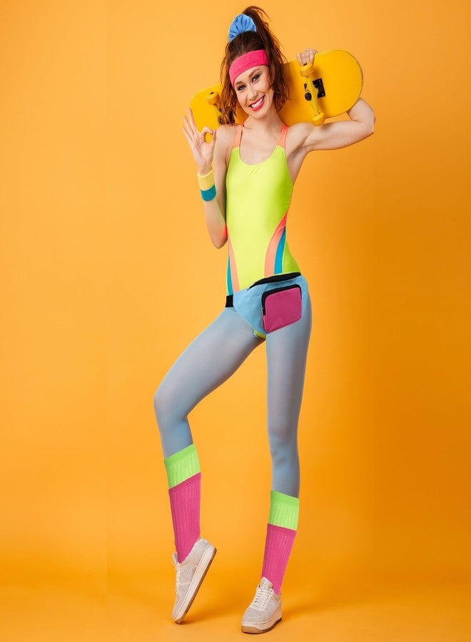 YAROMO 80s Costume Accessories Set, Hip Hop Accessories for Women, 80s 90s Outfit Neon Fanny Pack Hat Adjustable Waist Bag, Bracelet, Earrings for Halloween Women Neon Outfit Party - Image 4