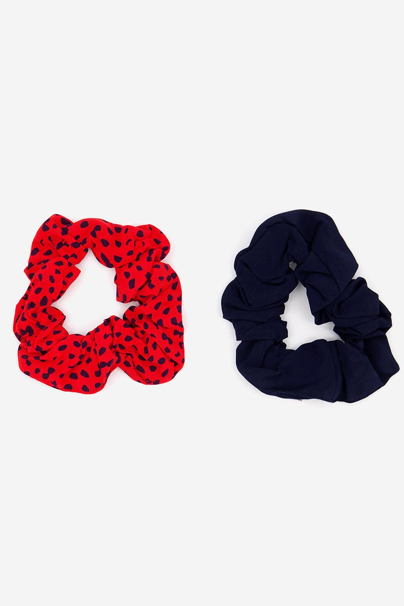 Tchibo 2 Pieces Printed Elastic Ponytail, Navy and Red  - Image 1
