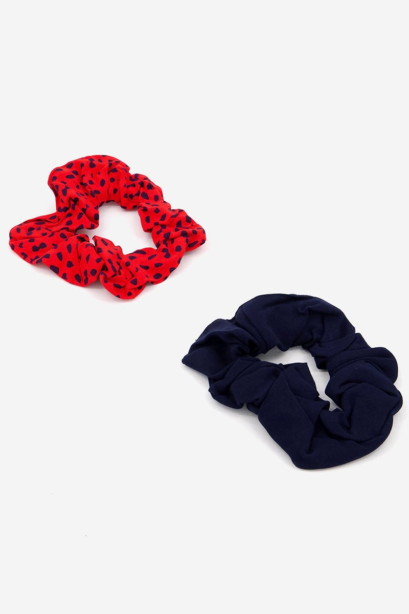 Tchibo 2 Pieces Printed Elastic Ponytail, Navy and Red  - Image 2