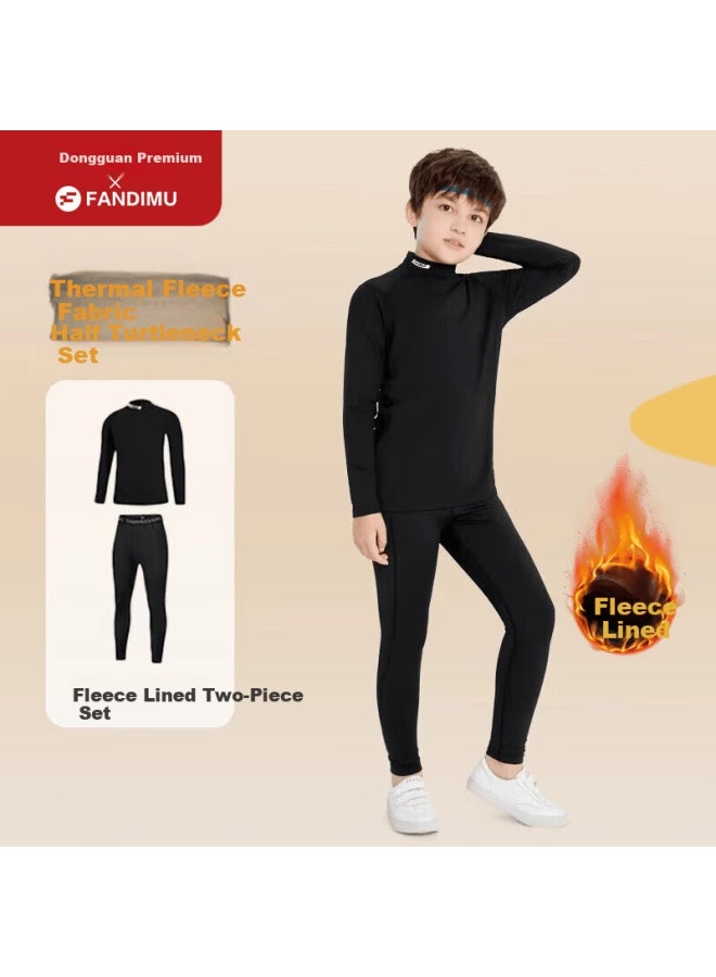 Fandimu Kids Fleece-lined Sports Set Two-piece Track Training Fitness Wear Youth Running Breathable Basketball Outfit - Image 1
