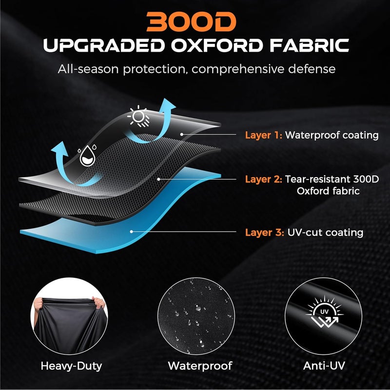 TATATOO Waterproof Motorcycle Cover with 3 Straps and Lock-Holes - Fits Up to 104" - Silver - Image 2