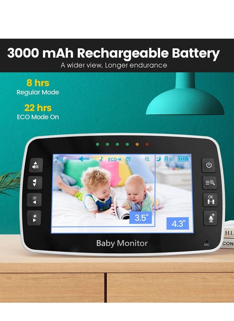 Crony SM430A 4.3-inch LCD Baby Monitor Color Display Night Vision Smart Zoom Baby Sleeping Music Monitor PTZ Video Camera with Night Vision, Smart Zoom, Two-Way Audio, Lullabies, and PTZ Video Camera  - Image 3