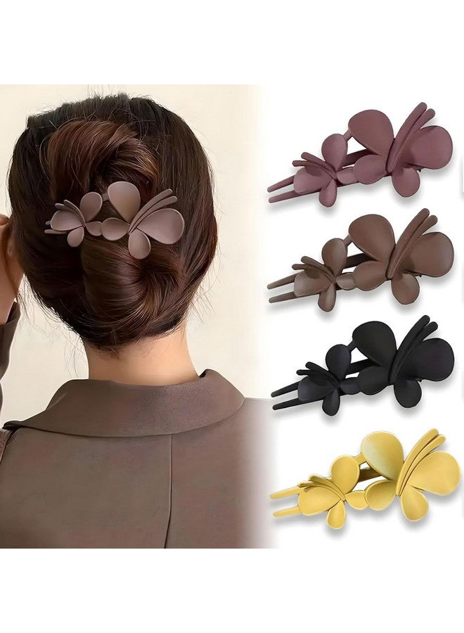 BIG BOX 4 Flower Hair Clips, Matte French Barrettes, Black Floral Hairpins, Claw Clamps, Non-Slip, Elegant Accessories for Women, Girls, Wedding, Summer Party Decorations, 4Pcs - Image 1