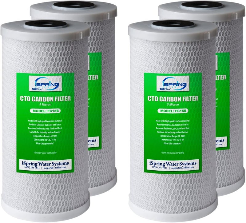 iSpring iSpring FC15BX4 45 x 10 Carbon Block Water Filter Replacement Cartridge 5Micron Universal Coconut Shell High Capacity CTO Filter for Under Sink and Whole House Water Filtration Systems Pack of 4  - Image 1