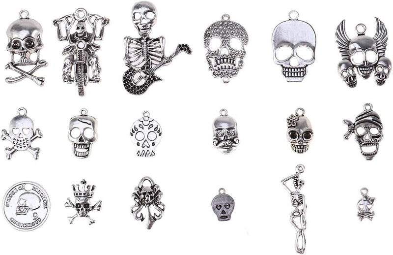 comfrt Skull Pendant Charm Gothic Antique Silver Charms Halloween Skeleton Ornament Bulk for Jewelry Making Bracelets Necklaces 90Pcs - Image 1