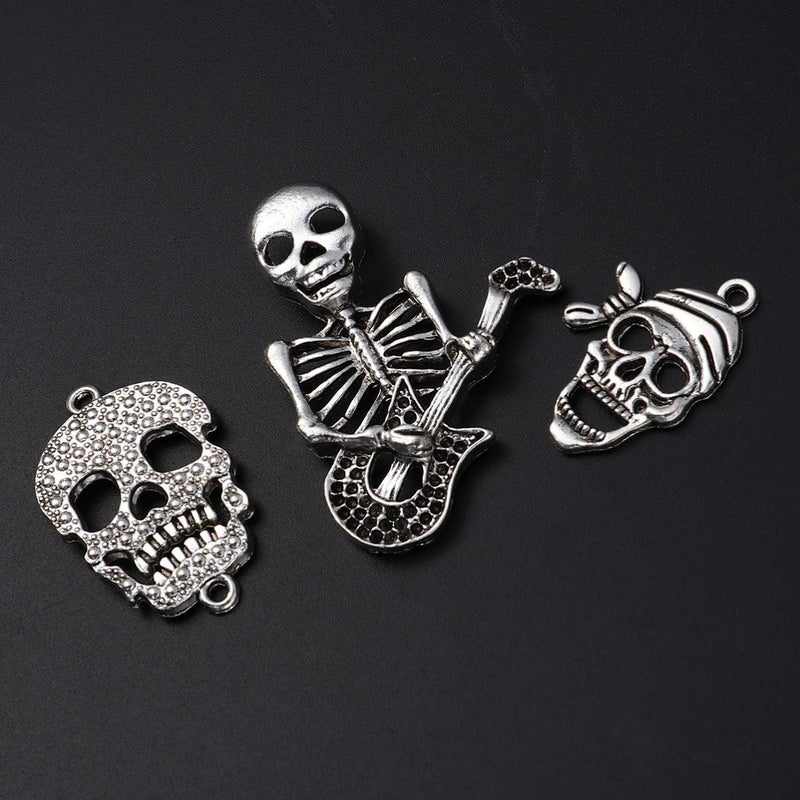 comfrt Skull Pendant Charm Gothic Antique Silver Charms Halloween Skeleton Ornament Bulk for Jewelry Making Bracelets Necklaces 90Pcs - Image 3