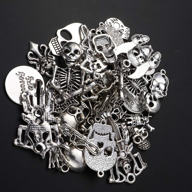 comfrt Skull Pendant Charm Gothic Antique Silver Charms Halloween Skeleton Ornament Bulk for Jewelry Making Bracelets Necklaces 90Pcs - Image 2