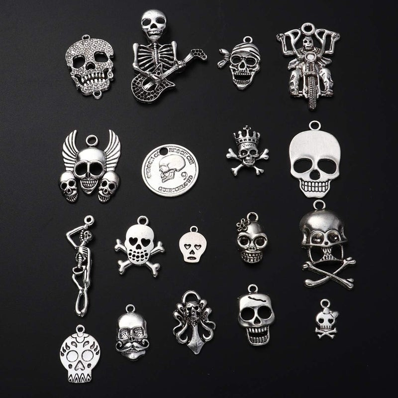 comfrt Skull Pendant Charm Gothic Antique Silver Charms Halloween Skeleton Ornament Bulk for Jewelry Making Bracelets Necklaces 90Pcs - Image 5