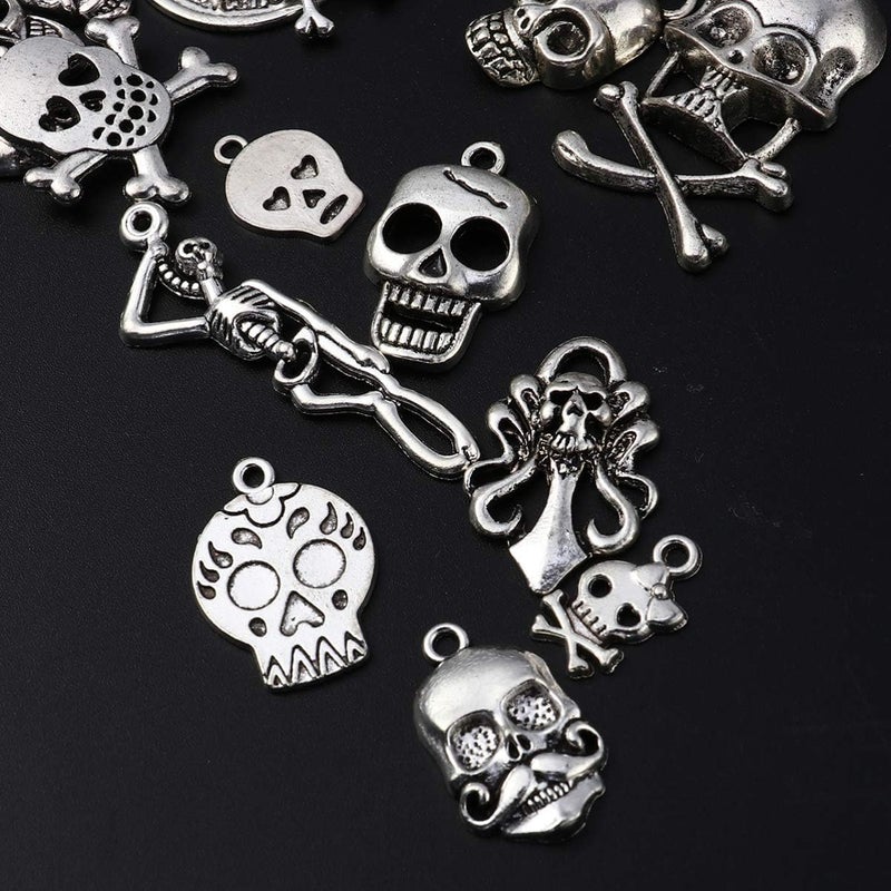comfrt Skull Pendant Charm Gothic Antique Silver Charms Halloween Skeleton Ornament Bulk for Jewelry Making Bracelets Necklaces 90Pcs - Image 4