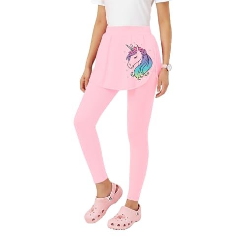YouGotPlanB Skeggings for Girls | Pack of 1 | 2-in-1 Skirt with Attached Leggings | Cotton | Ages 4-16 Years | Comfort fit | Ideal for Sports & Play | Unicorn-BPK | 12-14 Years - Image 1