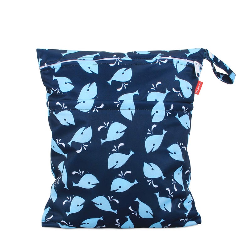 Damero Cloth Diaper Wet Dry Bag with Handle for Swimsuit, Pumping Parts, Wet Clothes and More, Ideal for Travel, Exercise, Daycare, Swimming, Reusable and Water-Resistant (Medium,Whale) - Image 1