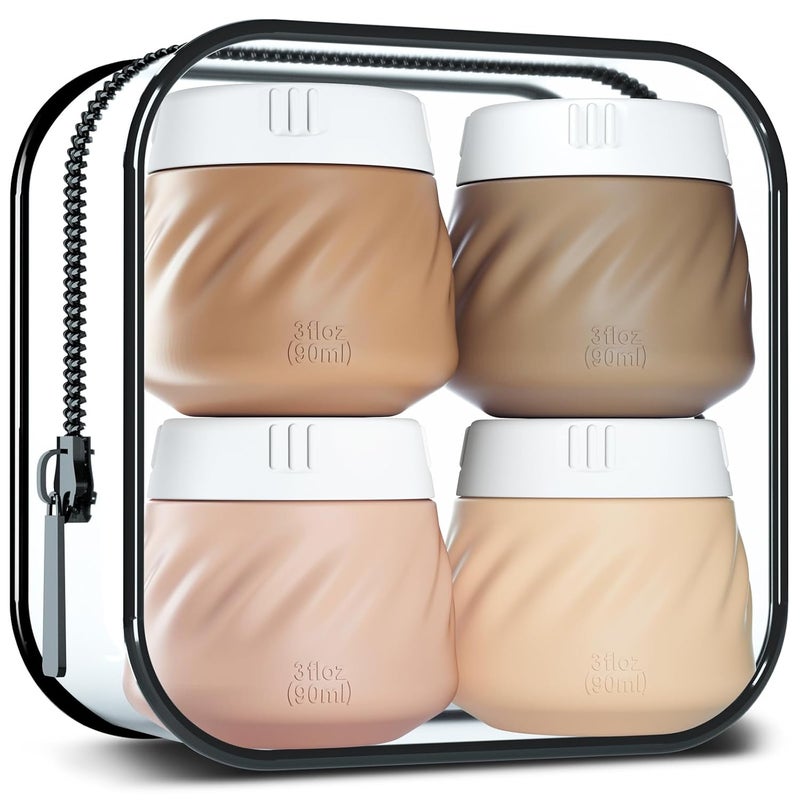 Gemice Travel Containers for Toiletries, TSA Approved 3 oz Leak-proof Silicone Travel Jars for Cream, BPA-Free Travel Size Container with Lid for Cosmetic Shampoo Cream (4 Pack)