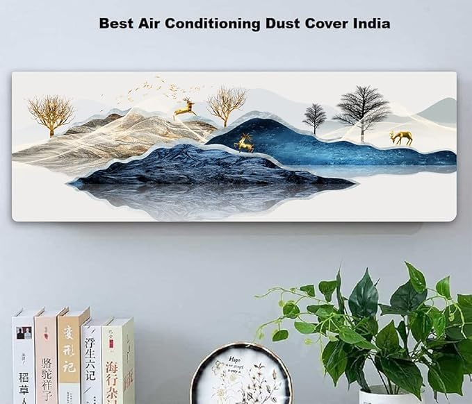 SHREESHANN Printed Color Air Conditioning Dust Cover Waterproof Folding AC Covers for Split for 1.5 ton Indoor Unit (Pack Of 2) (Deer Nature Pan & Deer new) - Image 3