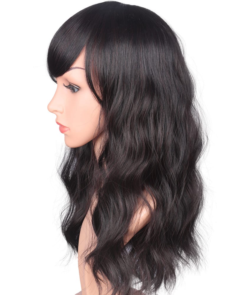 SYMEIW 16 Inches Black Mix Brown Fashion Wavy Synthetic Hair Wigs For Black Women With Side Bangs Free Wig Cap (BLACK MIX BROWN(1B/33#)) - Image 3