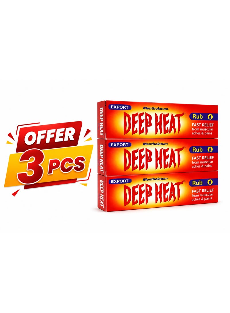 Mentholatum Deep Heat Rub Cream for Fast Relief of Muscular Aches, Joint Pain & Sprains, Pack of 3 (35g Each) - Image 1