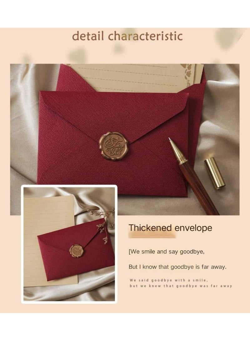  طائرة ورقية طقم أظرف مزخرف مع 10 أوراق مبطنة و3 أظرف هدايا حمراء و3 ملصقات ختم شمعية - طقم مراسلات عتيق لدعوات الزفاف أو الشعر أو المكتب المنزلي (أحمر عتيق) - Image 3