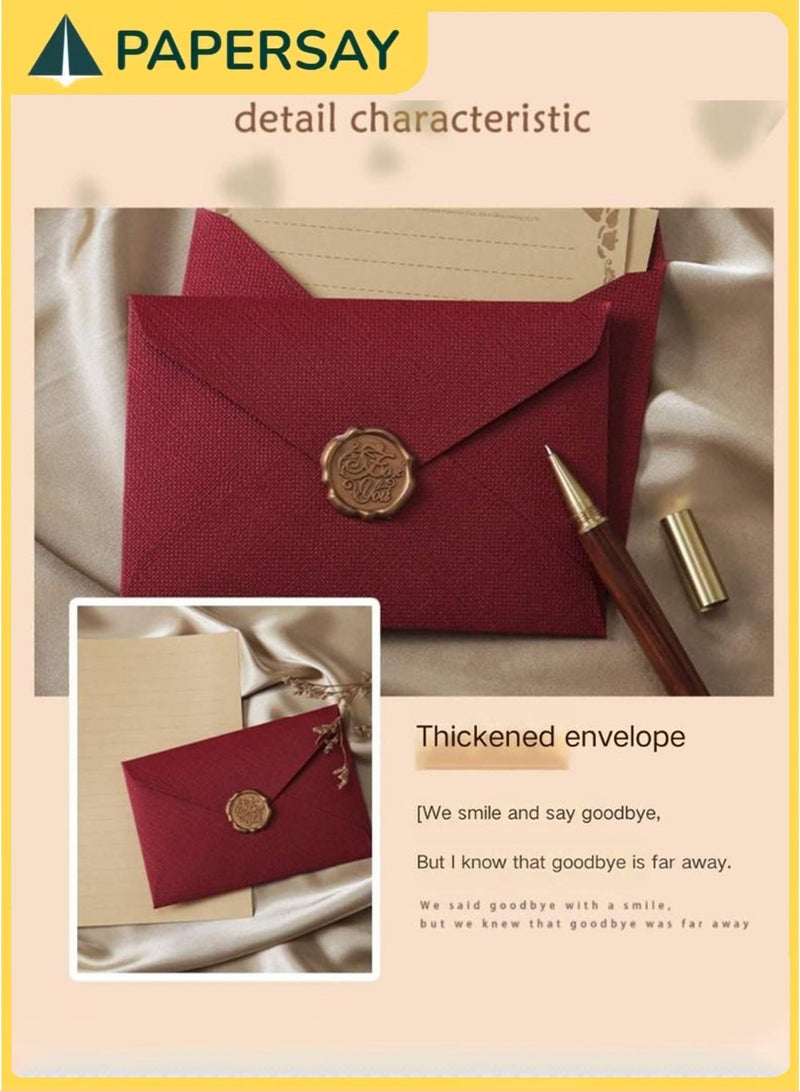 PAPERSAY Textured Envelope Set with 10 Lined Sheets, 3 Red Gift Envelopes, and 3 Wax Seal Stickers – Vintage Letter Writing Kit for Wedding Invitations, Poetry or Home Office (Vintage red) - Image 3
