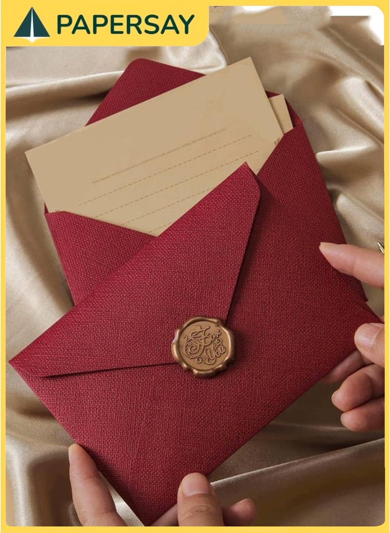 PAPERSAY Textured Envelope Set with 10 Lined Sheets, 3 Red Gift Envelopes, and 3 Wax Seal Stickers – Vintage Letter Writing Kit for Wedding Invitations, Poetry or Home Office (Vintage red) - Image 4