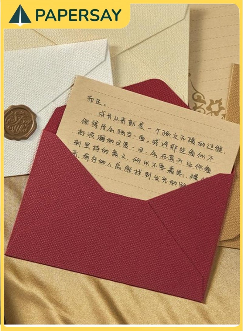 PAPERSAY Textured Envelope Set with 10 Lined Sheets, 3 Red Gift Envelopes, and 3 Wax Seal Stickers – Vintage Letter Writing Kit for Wedding Invitations, Poetry or Home Office (Vintage red) - Image 5