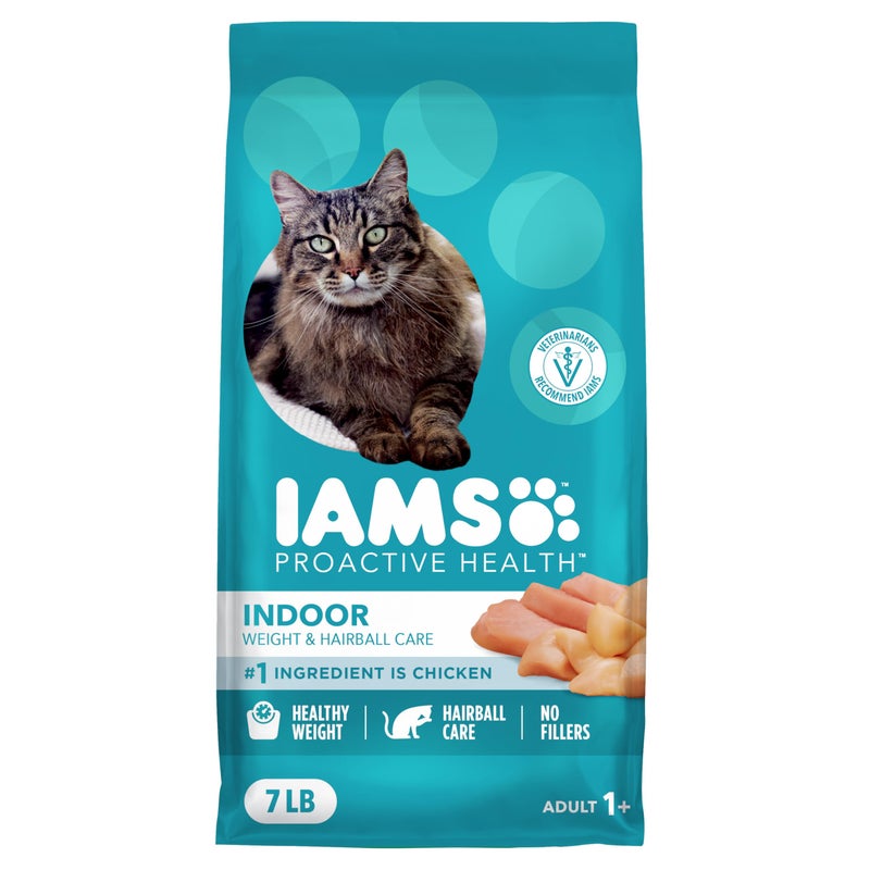 IAMS Proactive Health Indoor Weight Control & Hairball Care Adult Dry Cat Food, Chicken & Turkey Recipe, 7 lb. Bag - Image 1