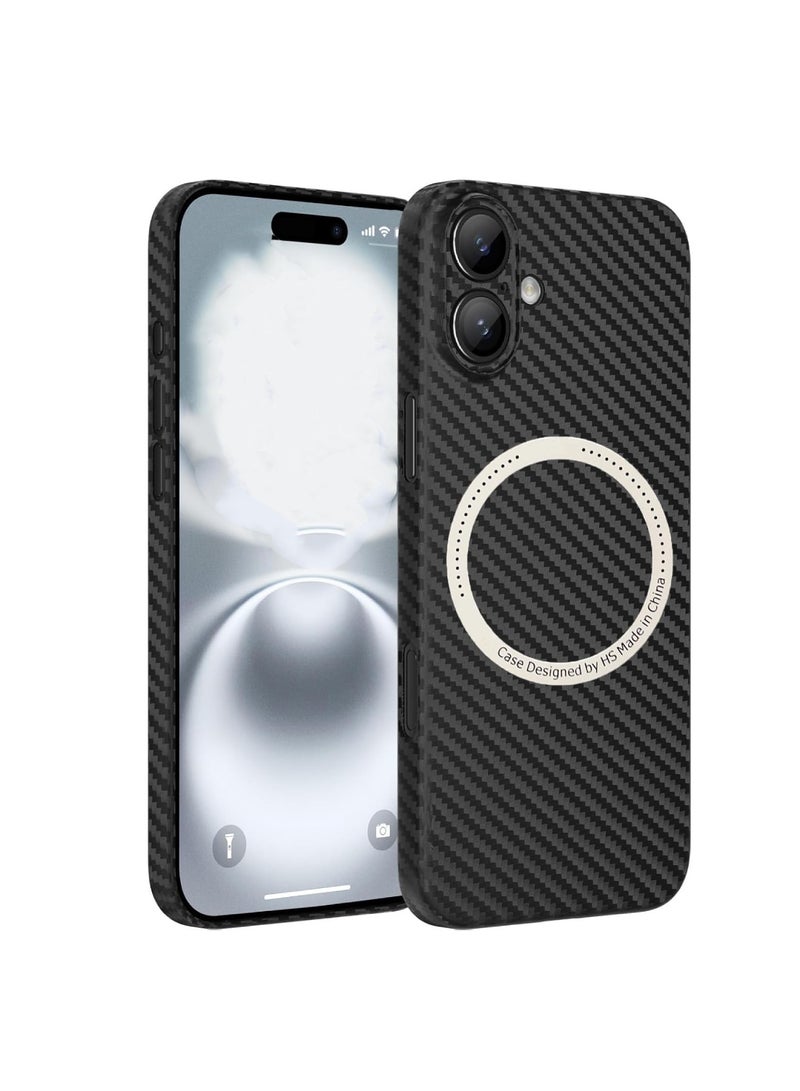 Aookay Magnetic Case for iPhone 16 Plus Case, Carbon Fiber Slim Ultra Thin Aramid Fiber Anti-Scratch Shockproof Phone Case (Black) - Image 1
