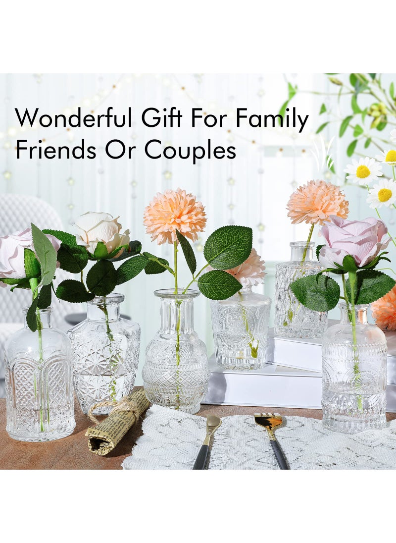 INFTYLE Glass Vase Bud Vases in Bulk Set of 12  with 8 Glass Stoppers Small Vases for Flowers Embossed Clear Flower Vase Vintage Glass Bottle Great for Table Decor Wedding Centerpiece Table and as a Gifts  - Image 4