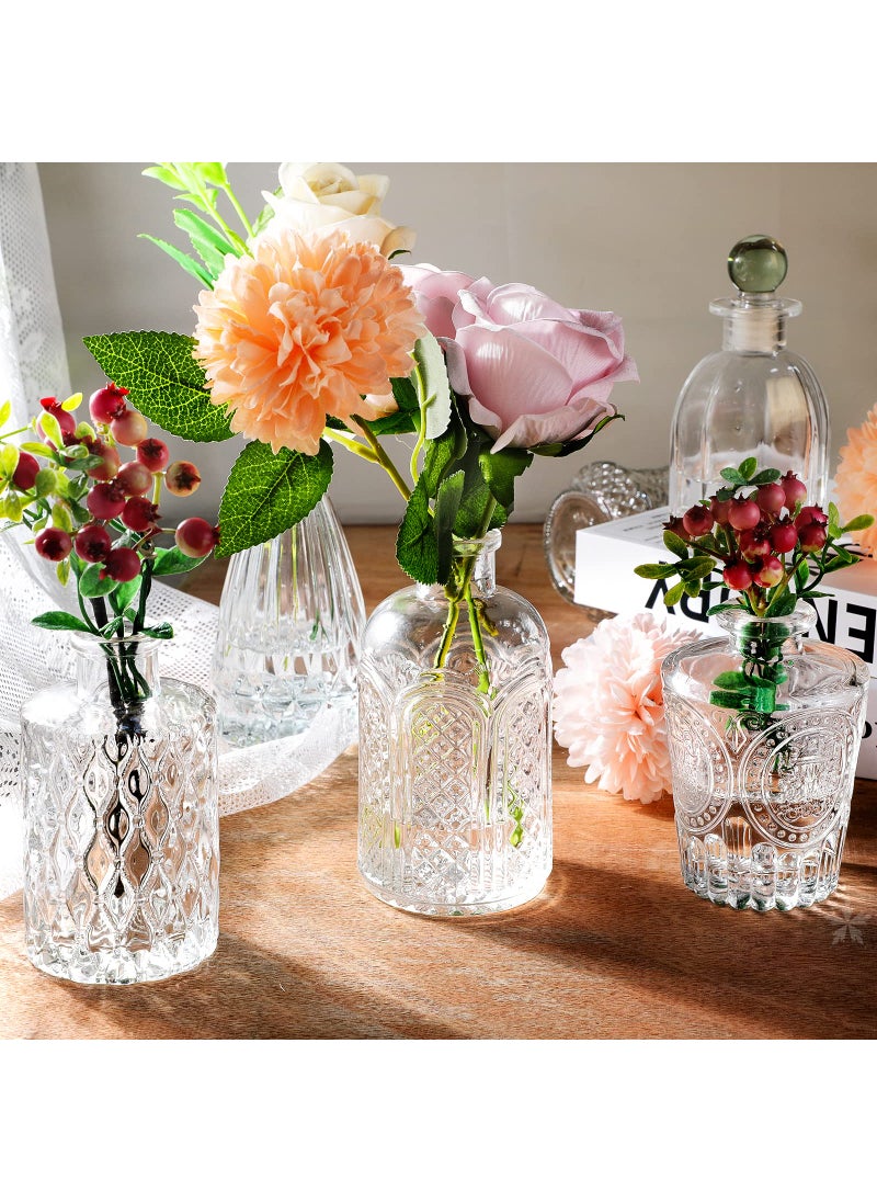 INFTYLE Glass Vase Bud Vases in Bulk Set of 12  with 8 Glass Stoppers Small Vases for Flowers Embossed Clear Flower Vase Vintage Glass Bottle Great for Table Decor Wedding Centerpiece Table and as a Gifts  - Image 2