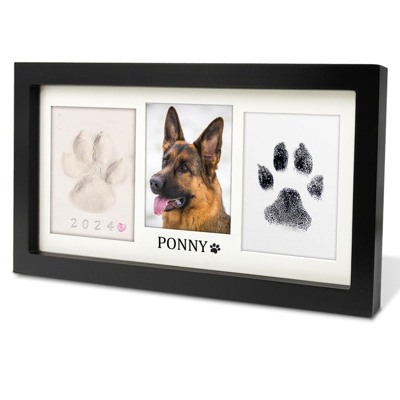 MYPAWLETS Extra Large Paw Print Frame Kit,Dog/Cat Paw Print Kit,Soft Pawprint Clay&Clean Touch Ink Pad,Pet Paw Print Impression Kit with Customization Tool,Wooden Pet Memorial Frame-Black - Image 1