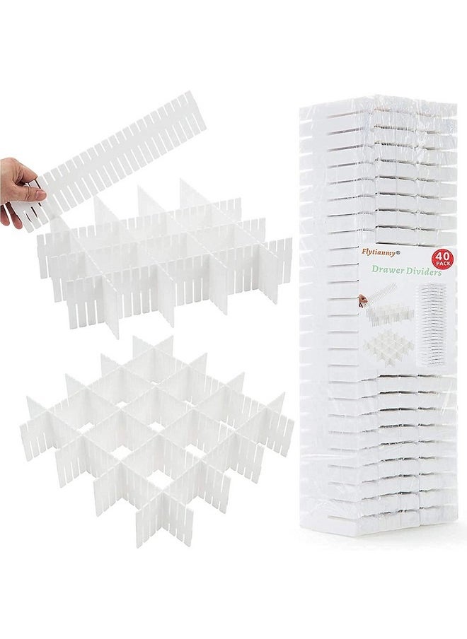 Flytianmy - 40Pcs Drawer Dividers Adjustable Drawer Storage Organizer For Clutter Kitchen Cutlery Dresser Makeup Tools Socks Can Help Tidy Office Desk Clinic Bedroom Polypropylene - Image 1