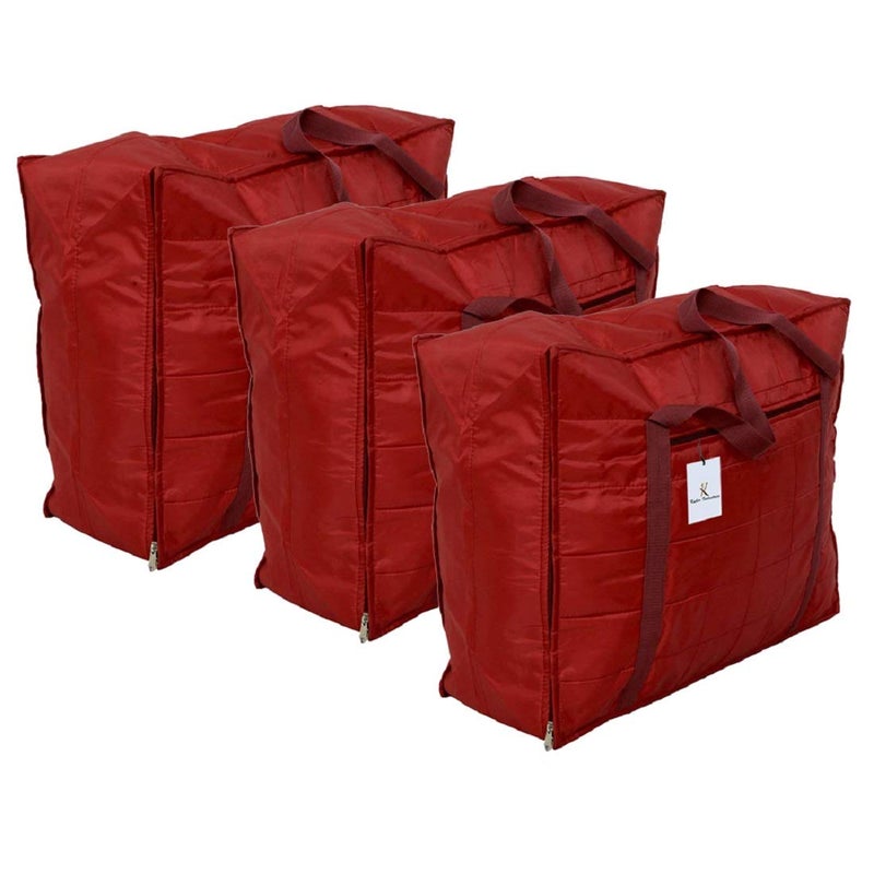 Kuber Industries Parachute Big Underbed Moisture Proof Storage Bag with Zippered Closure and Handle Maroon Pack of 3 - Image 1